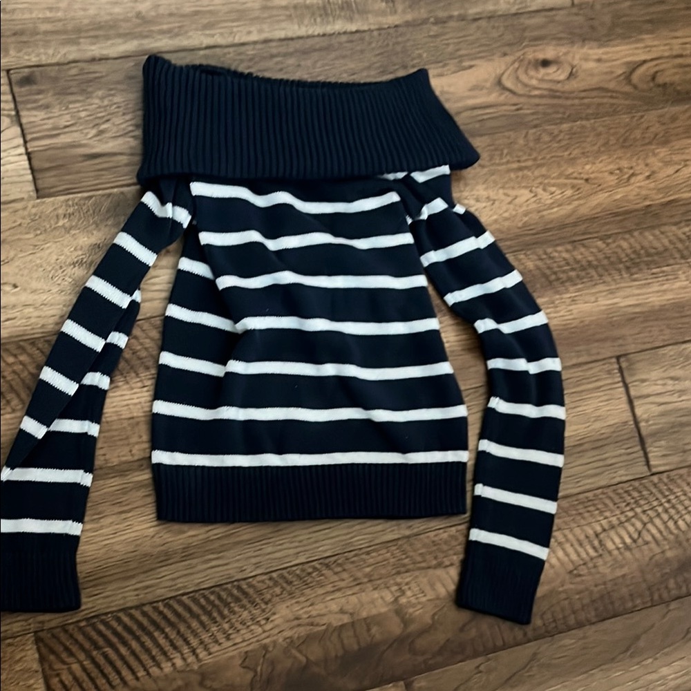 Aeropostale Black and White Off-the-Shoulder Sweater